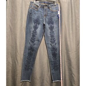 Bandolino Mandie Denim‎ Jeans Embroidered Frayed Hem Dark Wash Size 10